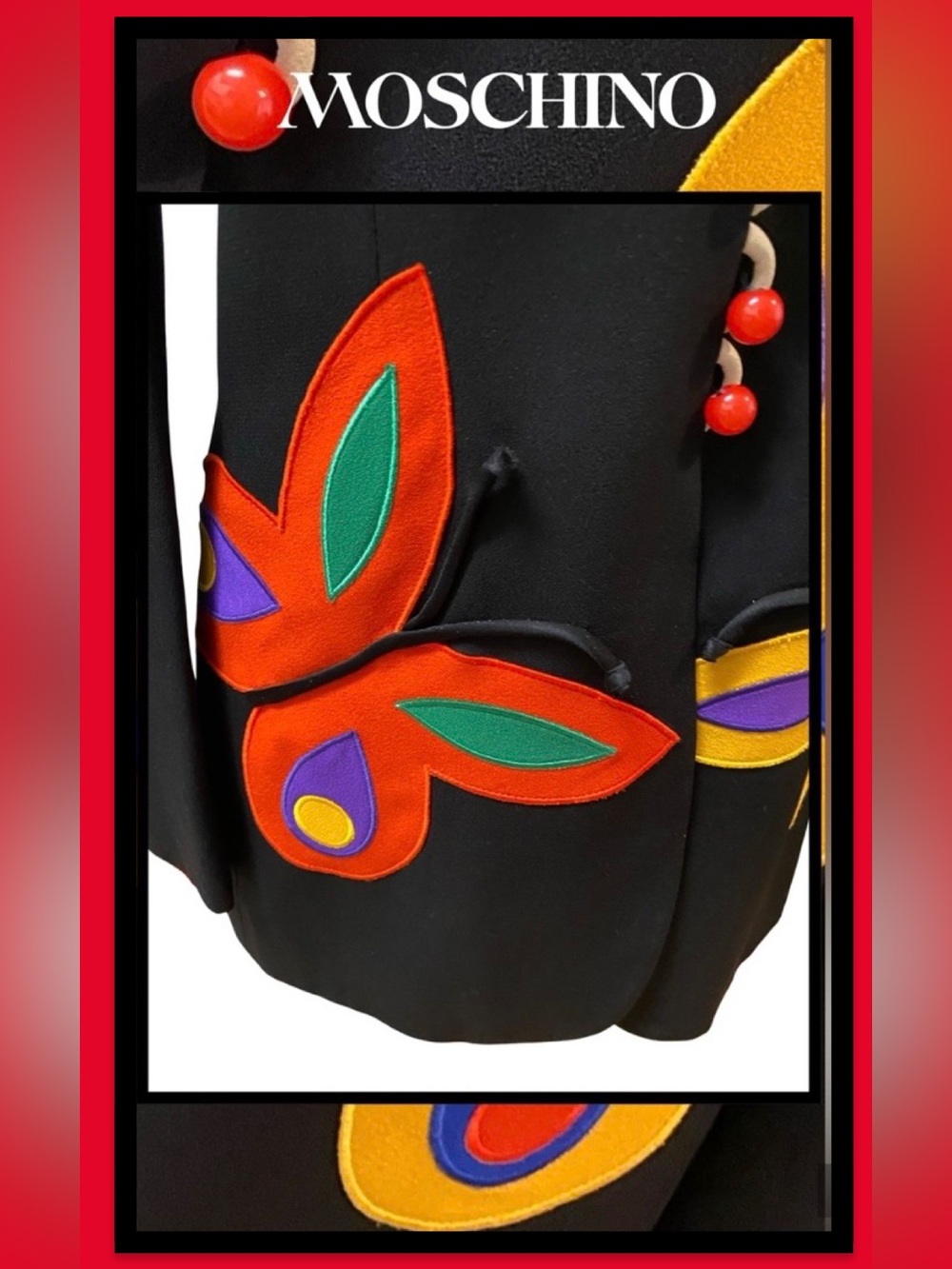 MOSCHINO Cheap & Chic Italy Black Butterfly Jacket Sz 46/12 ( fits like a 10) - Picture 6 of 10